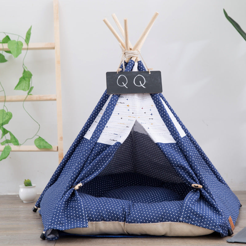 Cozy Canvas Pet Tent Bed for Small & Medium Dogs & Cats – Soft Indoor Teepee House with Removable Cushion
