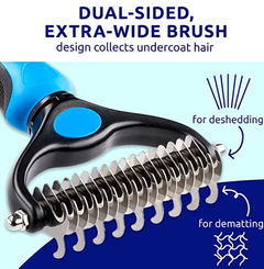 Professional Dual-Sided Dog Dematting Brush | Stainless Steel Undercoat & Deshedding Grooming Tool