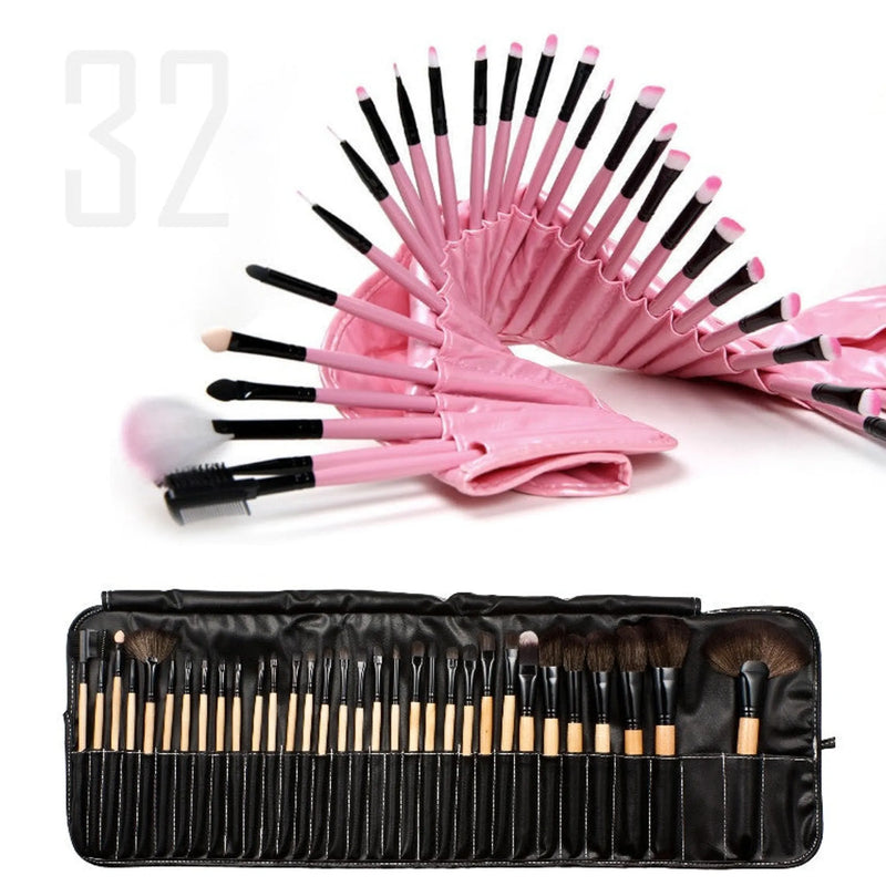 Sculptor 32-Piece Professional Makeup Brush Set – Wooden Handles, Ultra-Soft Vegan Bristles