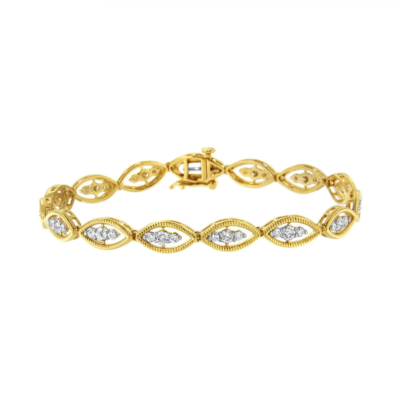 10K Yellow Gold Plated Sterling Silver Diamond Link Bracelet – 1 CTW