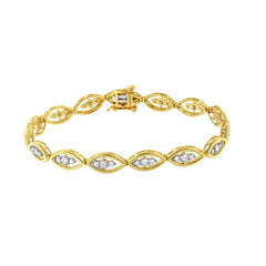 10K Yellow Gold Plated Sterling Silver Diamond Link Bracelet – 1 CTW