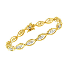 10K Yellow Gold Plated Sterling Silver Diamond Link Bracelet – 1 CTW