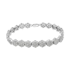 .925 Sterling Silver 2.0 cttw Diamond 7 Stone Floral Cluster Link Bracelet (I-J Color, I3 Clarity) -7.25"