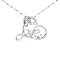 Diamond Open Heart “Love Script” Pendant Necklace – Sterling Silver Rhodium Plated