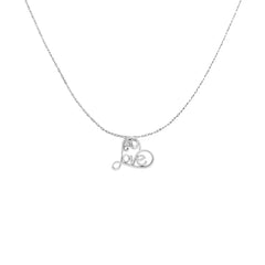 Diamond Open Heart “Love Script” Pendant Necklace – Sterling Silver Rhodium Plated