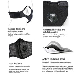 Performance Sports Face Mask with PM2.5 Activated Carbon Filter &amp; Breathing Valves