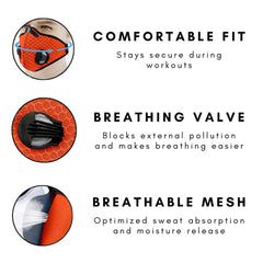 Performance Sports Face Mask with PM2.5 Activated Carbon Filter &amp; Breathing Valves