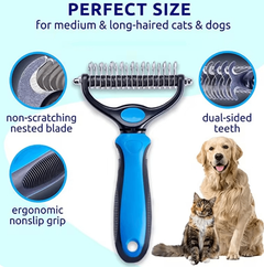 Professional Dual-Sided Dog Dematting Brush | Stainless Steel Undercoat & Deshedding Grooming Tool