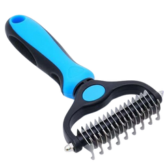 Professional Dual-Sided Dog Dematting Brush | Stainless Steel Undercoat & Deshedding Grooming Tool