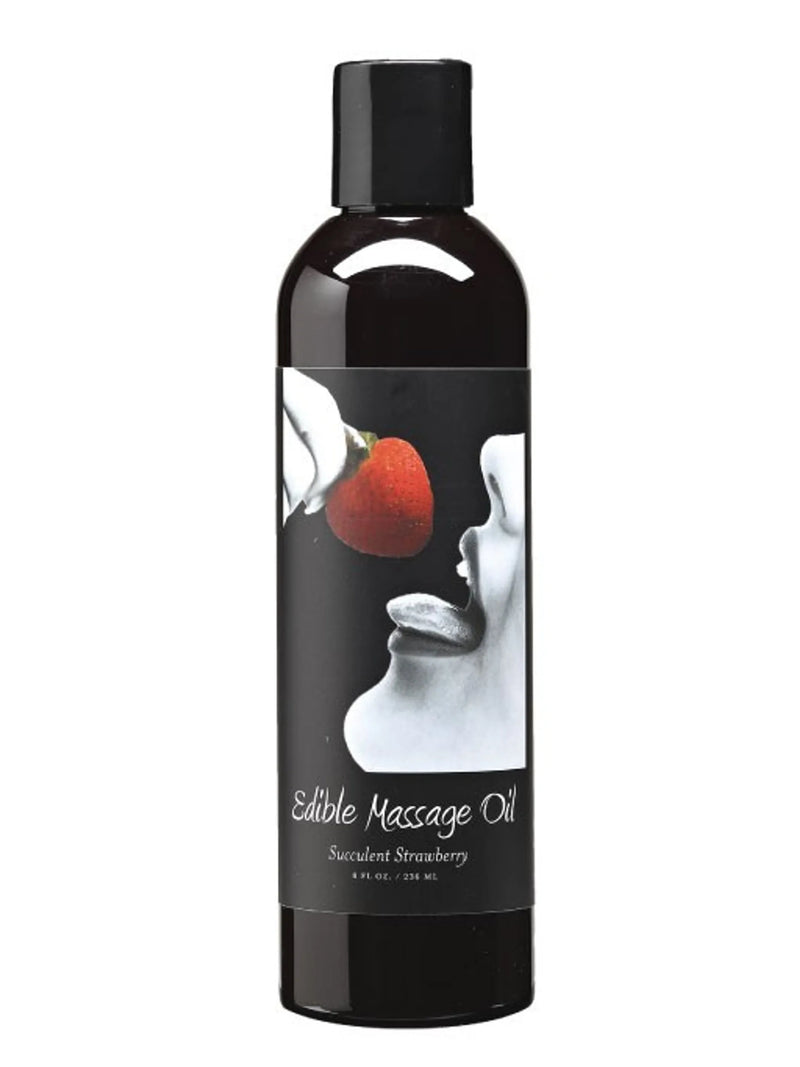 Earthly Body Edible Massage Oil Strawberry 8 oz– Natural Moisturizing Body Oil with Delicious Flavor