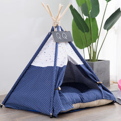 Cozy Canvas Pet Tent Bed for Small & Medium Dogs & Cats – Soft Indoor Teepee House with Removable Cushion