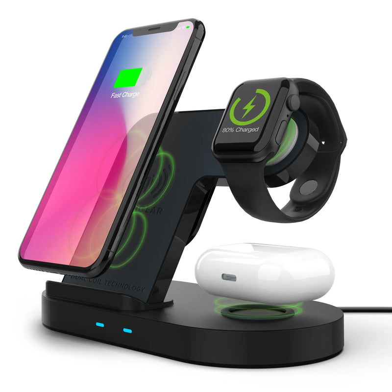 HyperGear 3-in-1 Wireless Charging Dock – Fast Charging Station for iPhone, Android & Apple Watch