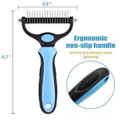 Professional Dual-Sided Dog Dematting Brush | Stainless Steel Undercoat & Deshedding Grooming Tool