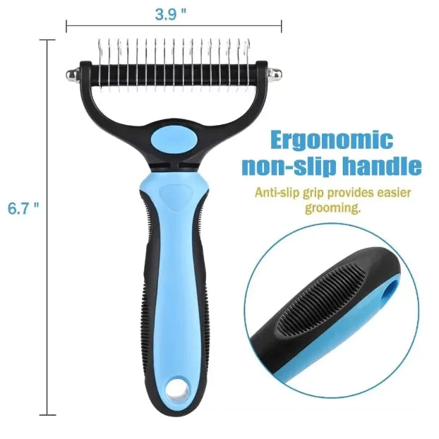Professional Dual-Sided Dog Dematting Brush | Stainless Steel Undercoat & Deshedding Grooming Tool