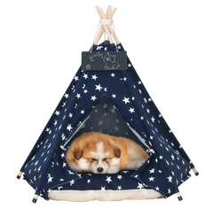 Cozy Canvas Pet Tent Bed for Small & Medium Dogs & Cats – Soft Indoor Teepee House with Removable Cushion