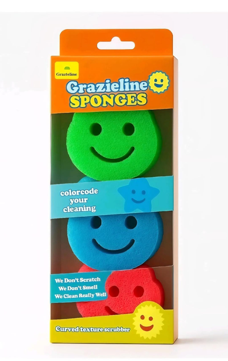 Grazieline® Dual-Sided Cleaning Sponges – 3 Pack | Long-Lasting | Multicolor Kitchen & Household Scrub Sponges